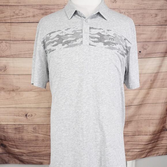 Travis Mathew Polo Shirt Mens 2XL Gray Camo Stripe Heather Golf Performance Tech - Picture 3 of 8
